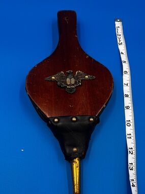 Vintage Wood Bellows with Brass Eagle Emblem -